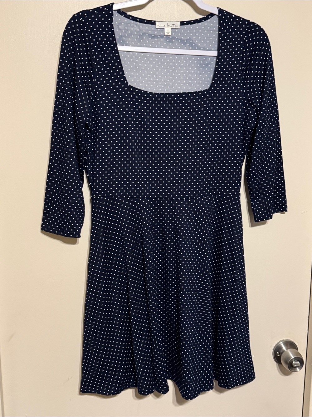 nine britton Navy Polka Dot Square-Neck Long Sleeve Dress
